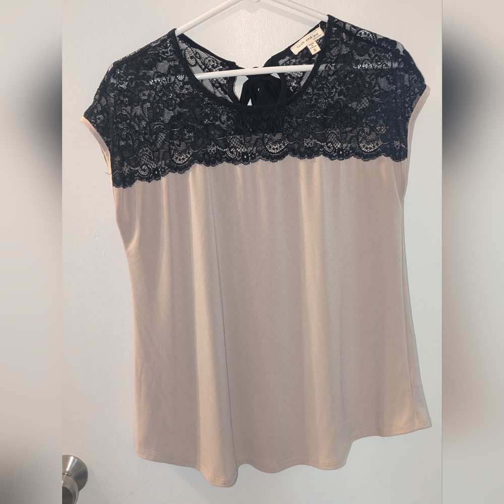 Faith and Joy Black Lace Tan Blouse